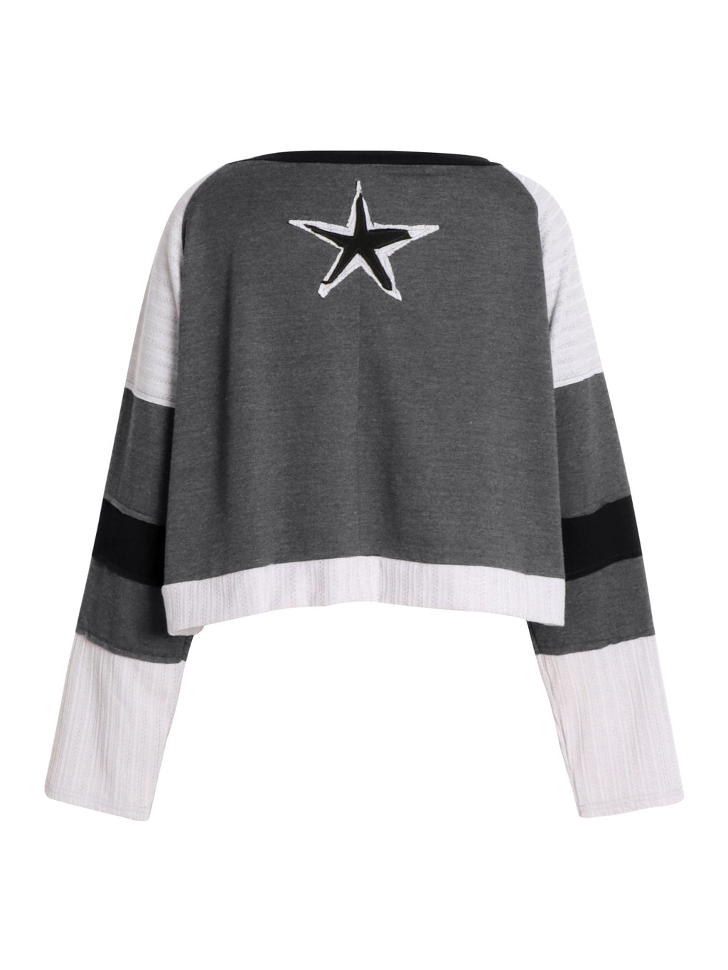 Star Patch Cropped Long Sleeve Boxy Tee - Grey - 2