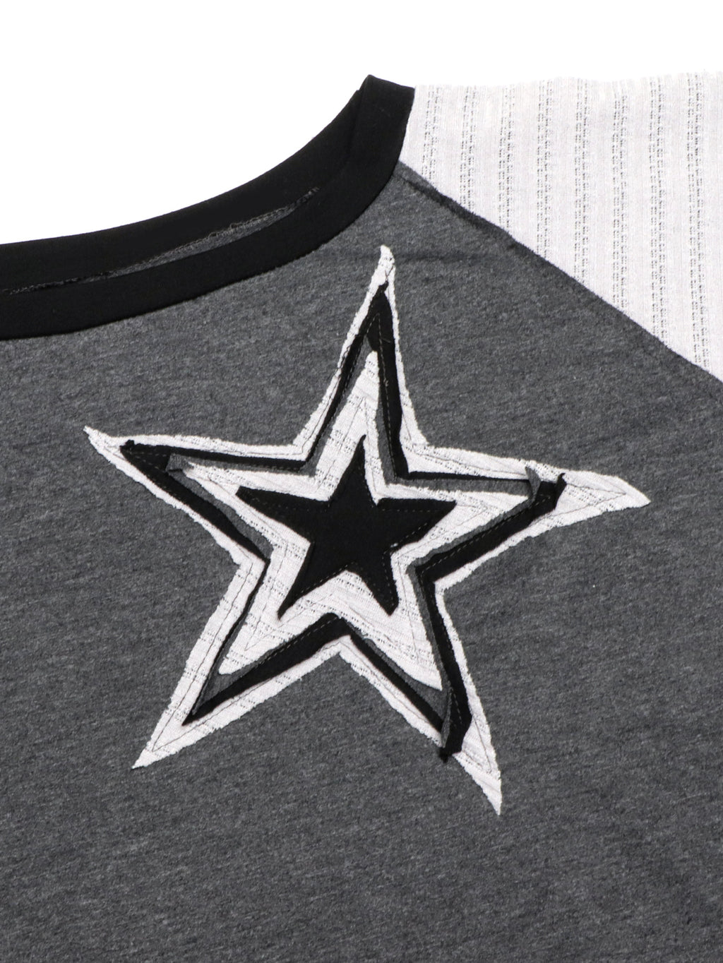 Star Patch Cropped Long Sleeve Boxy Tee - Grey - 3