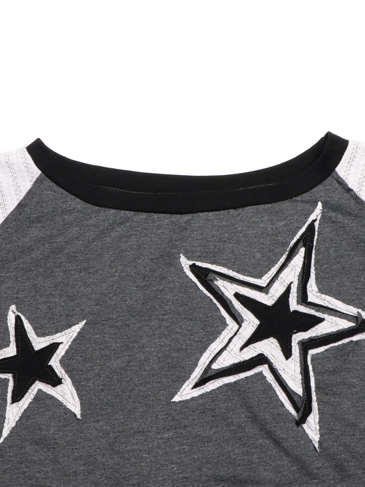 Star Patch Cropped Long Sleeve Boxy Tee - Grey - 4