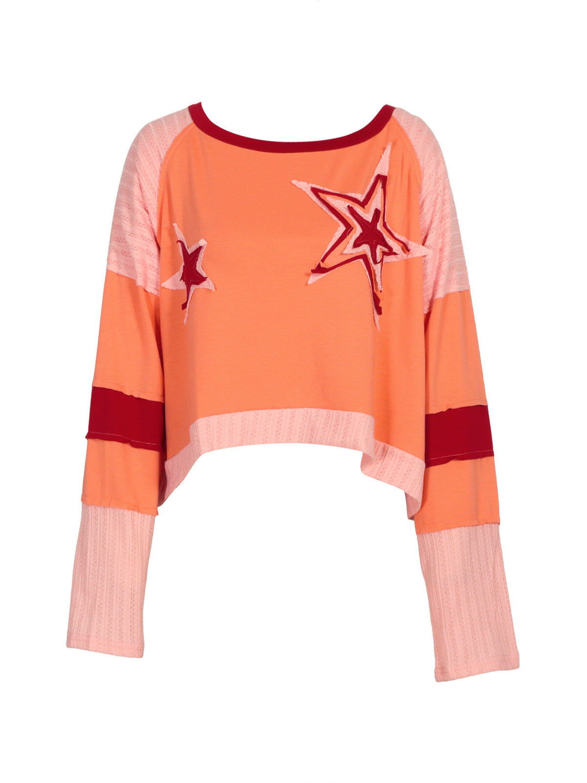 Star Patch Cropped Long Sleeve Boxy Tee - Orange