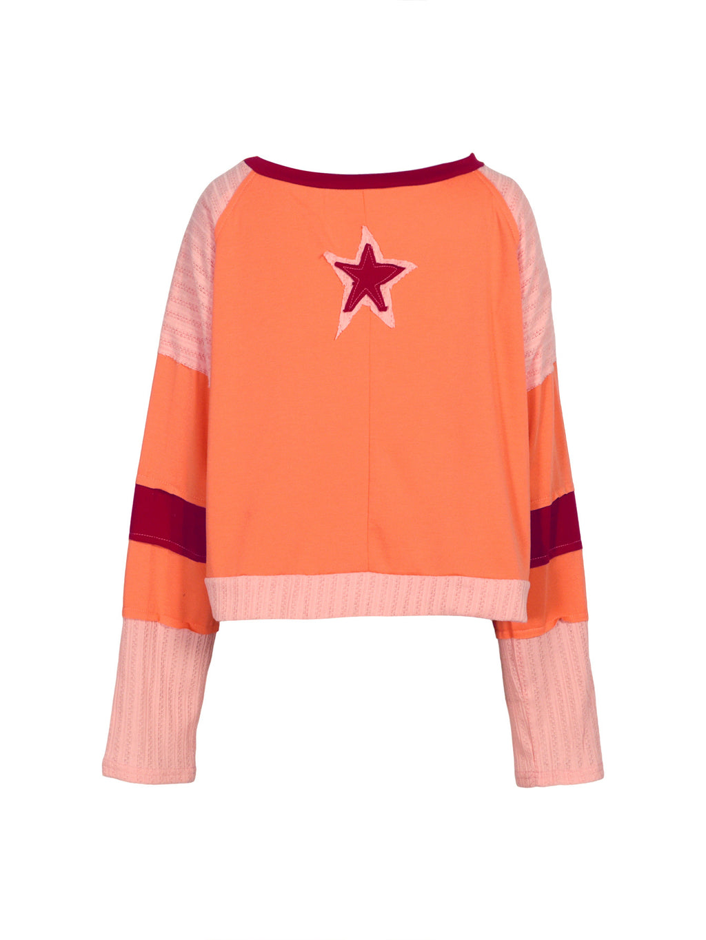 Star Patch Cropped Long Sleeve Boxy Tee - Orange - 1
