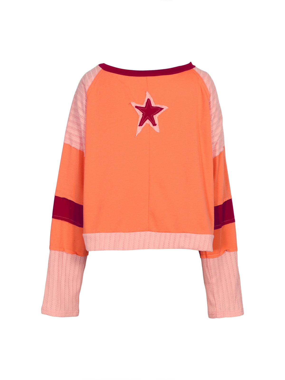 Star Patch Cropped Long Sleeve Boxy Tee - Orange - 1