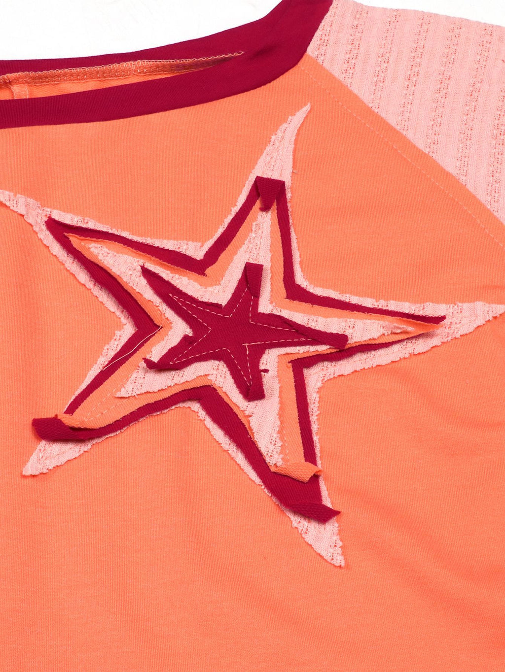 Star Patch Cropped Long Sleeve Boxy Tee - Orange - 2
