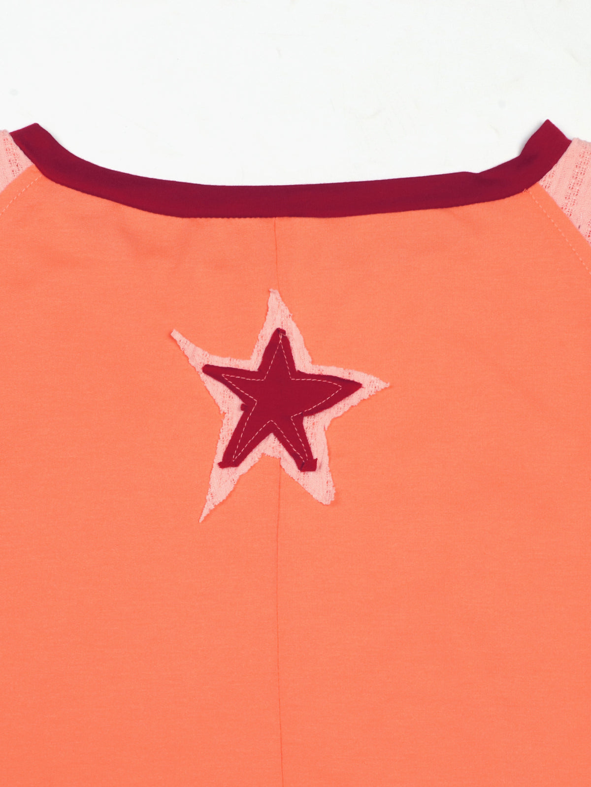 Star Patch Cropped Long Sleeve Boxy Tee - Orange - 4