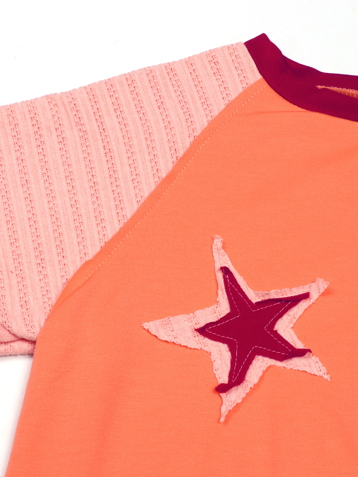 Star Patch Cropped Long Sleeve Boxy Tee - Orange - 5