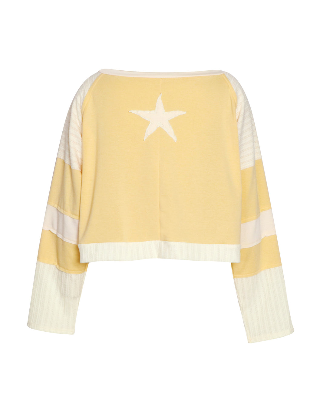 Star Patch Cropped Long Sleeve Boxy Tee - Yellow - 1