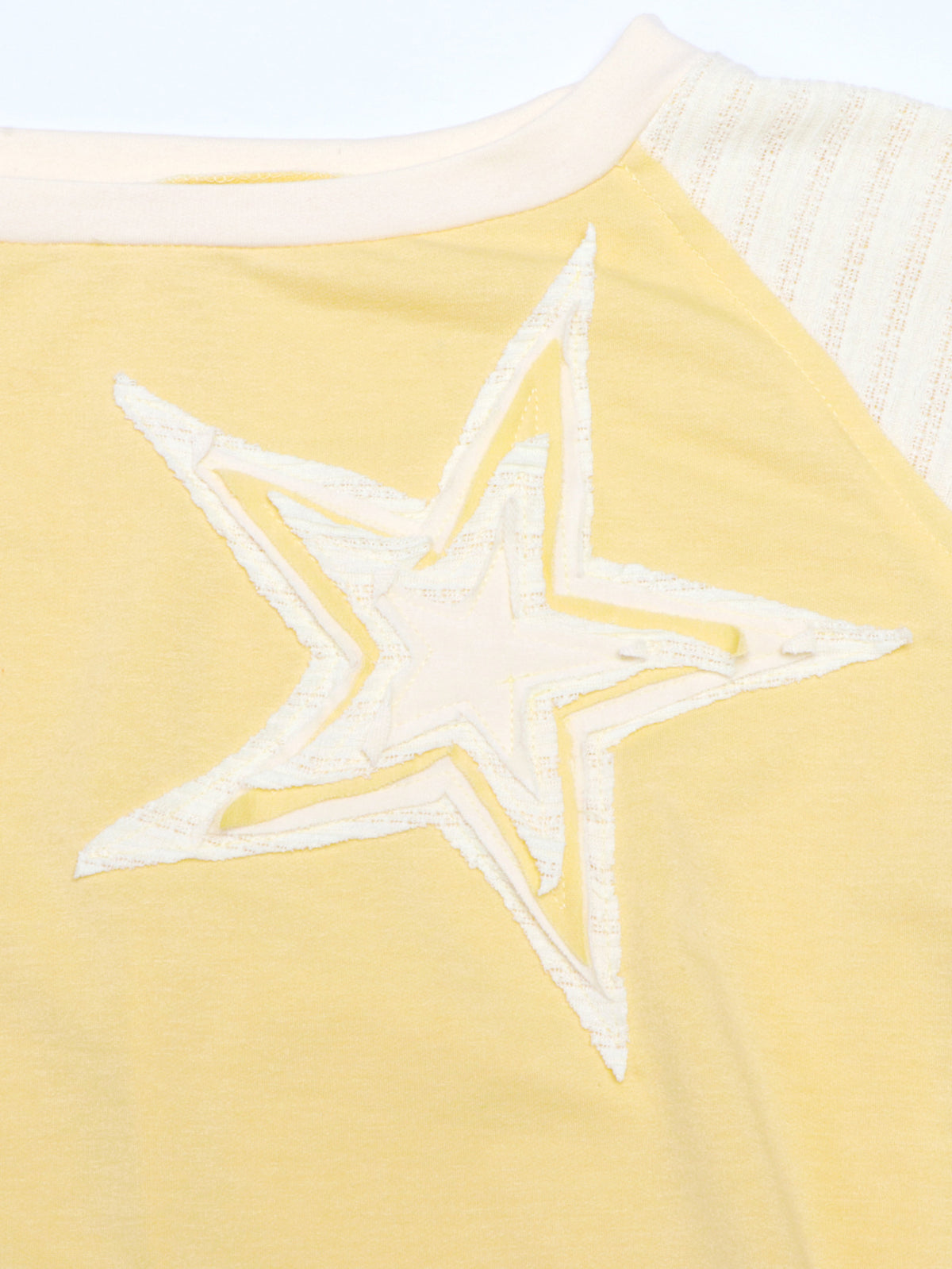 Star Patch Cropped Long Sleeve Boxy Tee - Yellow - 2