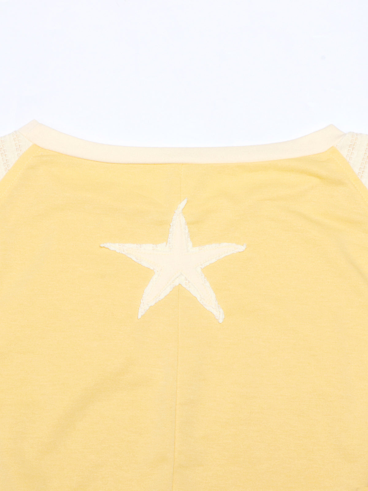 Star Patch Cropped Long Sleeve Boxy Tee - Yellow - 4