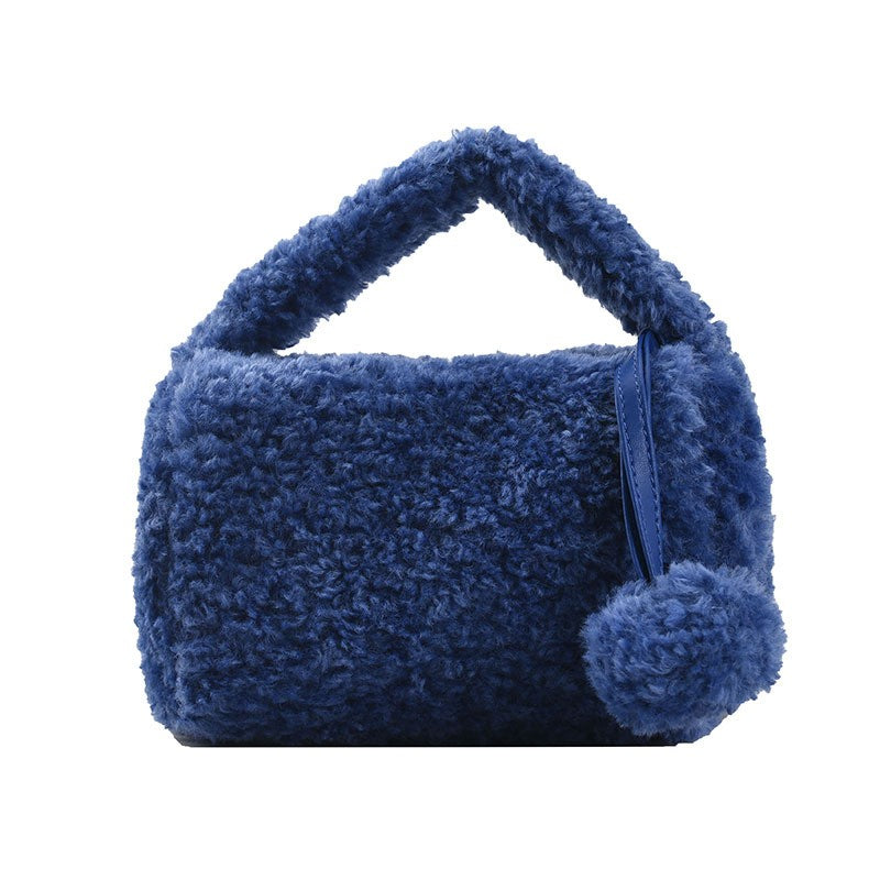 Teddy Fleece Pom Pom Mini Top Handle Bag