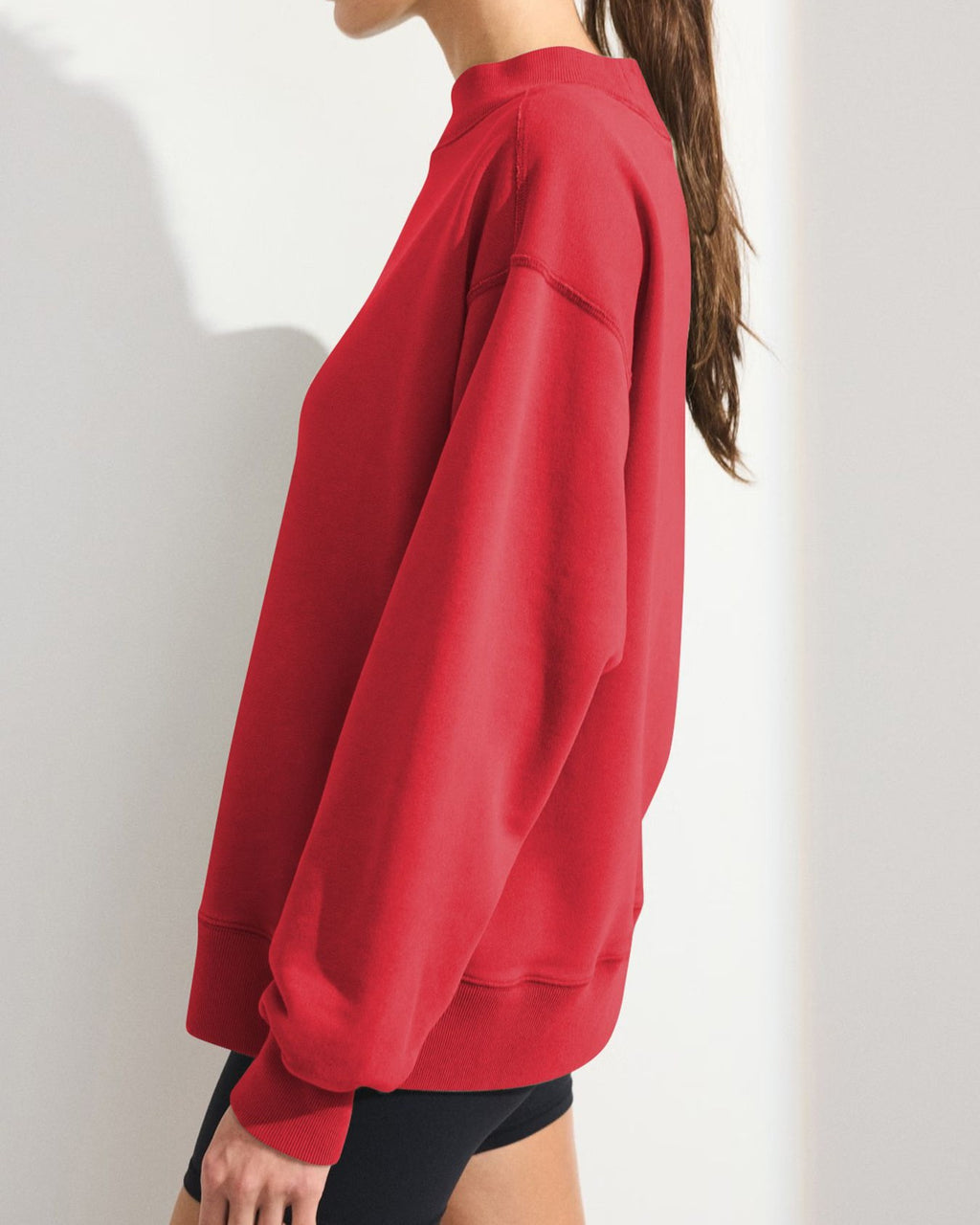 Oversized Mock Neck Drop Shoulder Sweatshirt - Red - 1