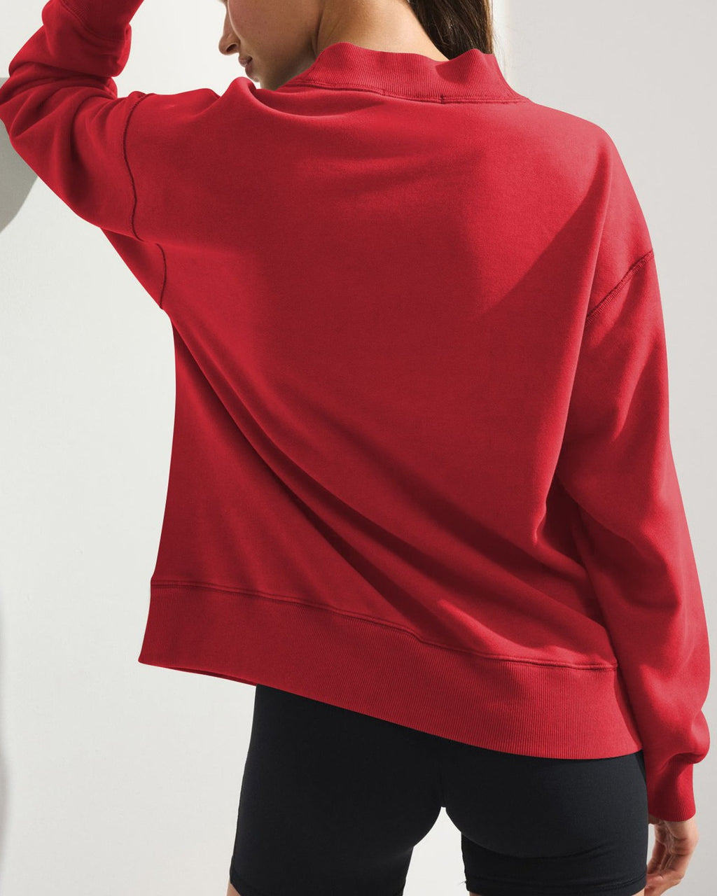 Oversized Mock Neck Drop Shoulder Sweatshirt - Red - 2