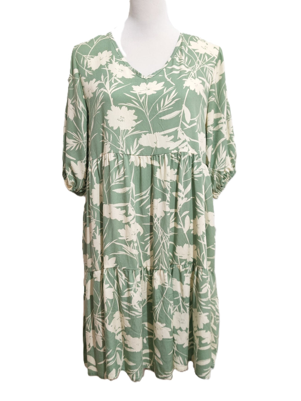Tropical Floral Babydoll Mini Dress - Green