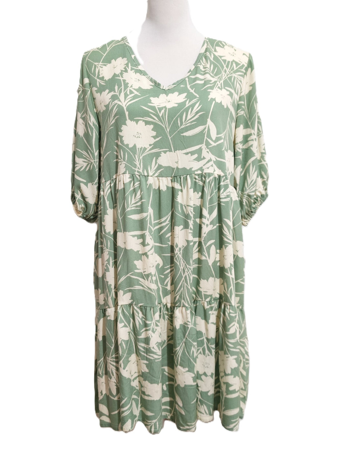 Tropical Floral Babydoll Mini Dress - Green