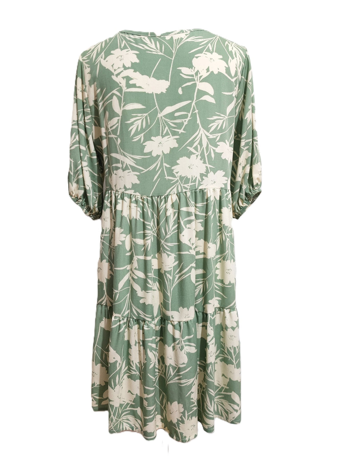 Tropical Floral Babydoll Mini Dress - Green - 1