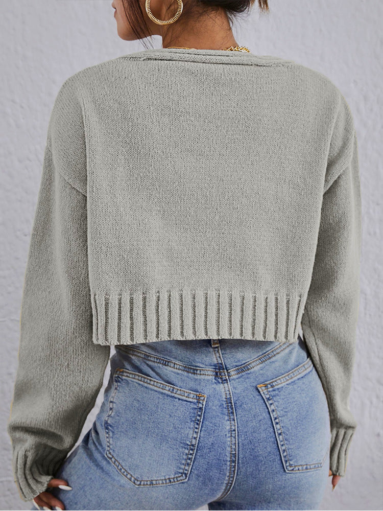Cropped Knit Sweater and Camisole Set - Grey - 1