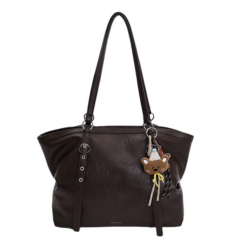 Vintage Faux Leather Slouchy Tote Bag - Espresso