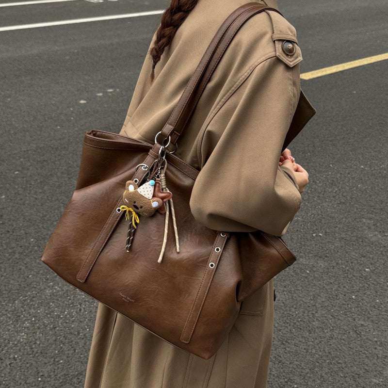 Vintage Faux Leather Slouchy Tote Bag