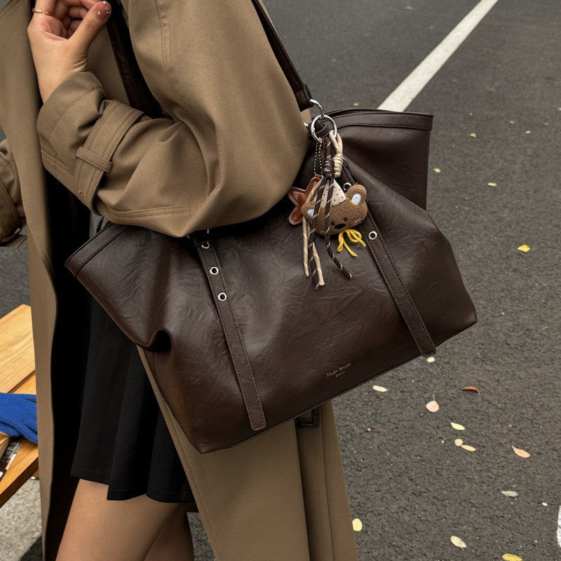 Vintage Faux Leather Slouchy Tote Bag