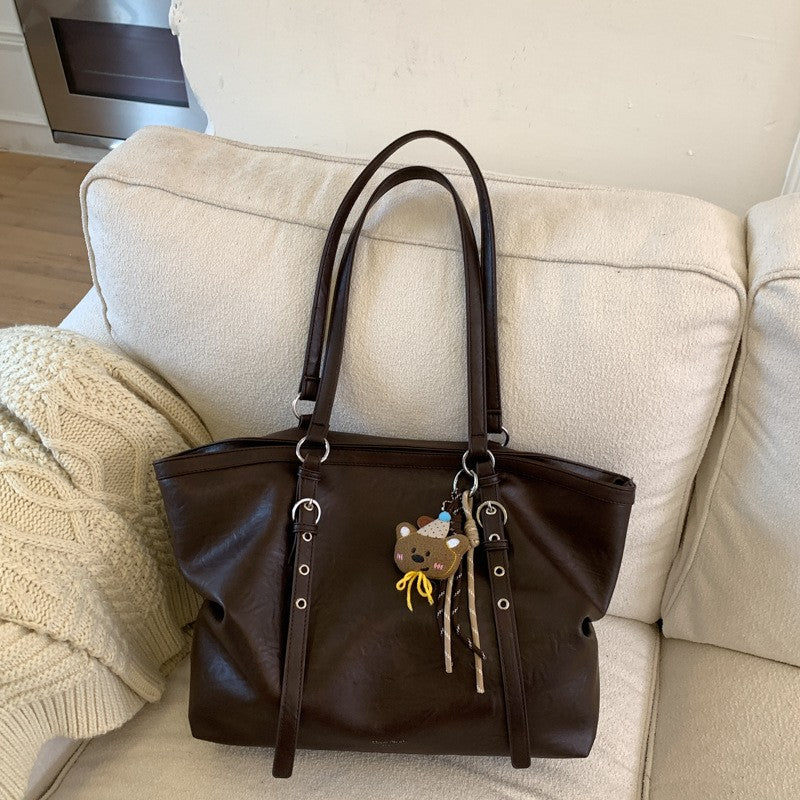 Vintage Faux Leather Slouchy Tote Bag