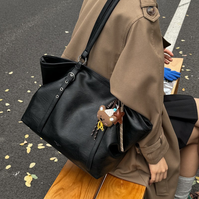 Vintage Faux Leather Slouchy Tote Bag