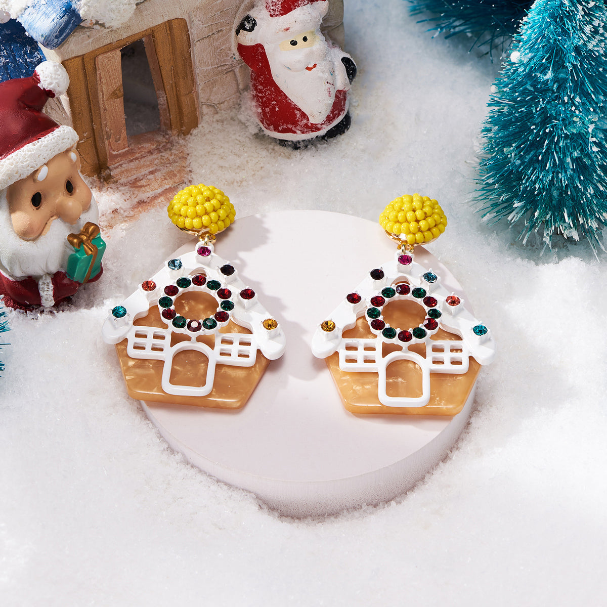 Gingerbread House Drop Earrings - Yellow