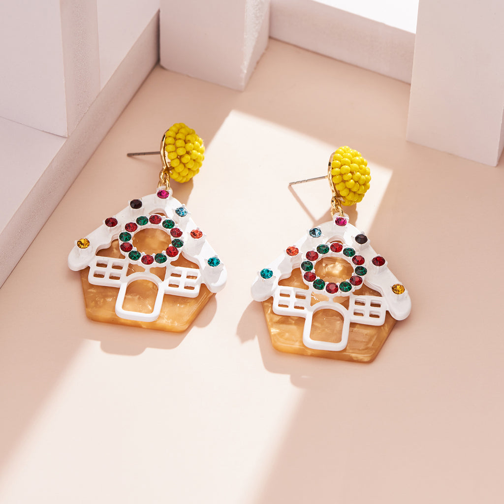 Gingerbread House Drop Earrings - Yellow - 2