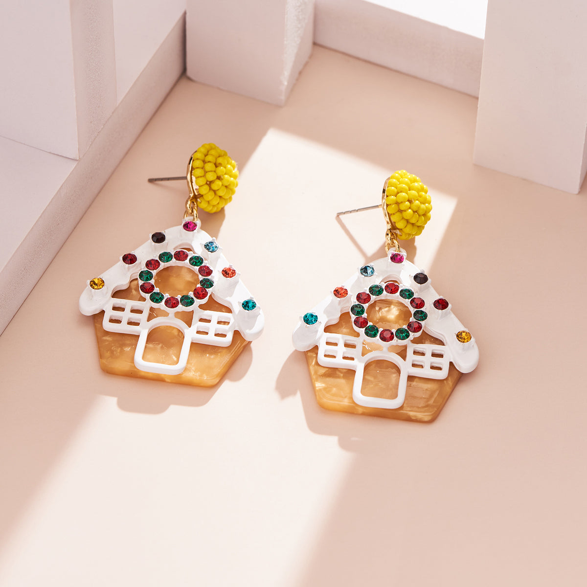 Gingerbread House Drop Earrings - Yellow - 2