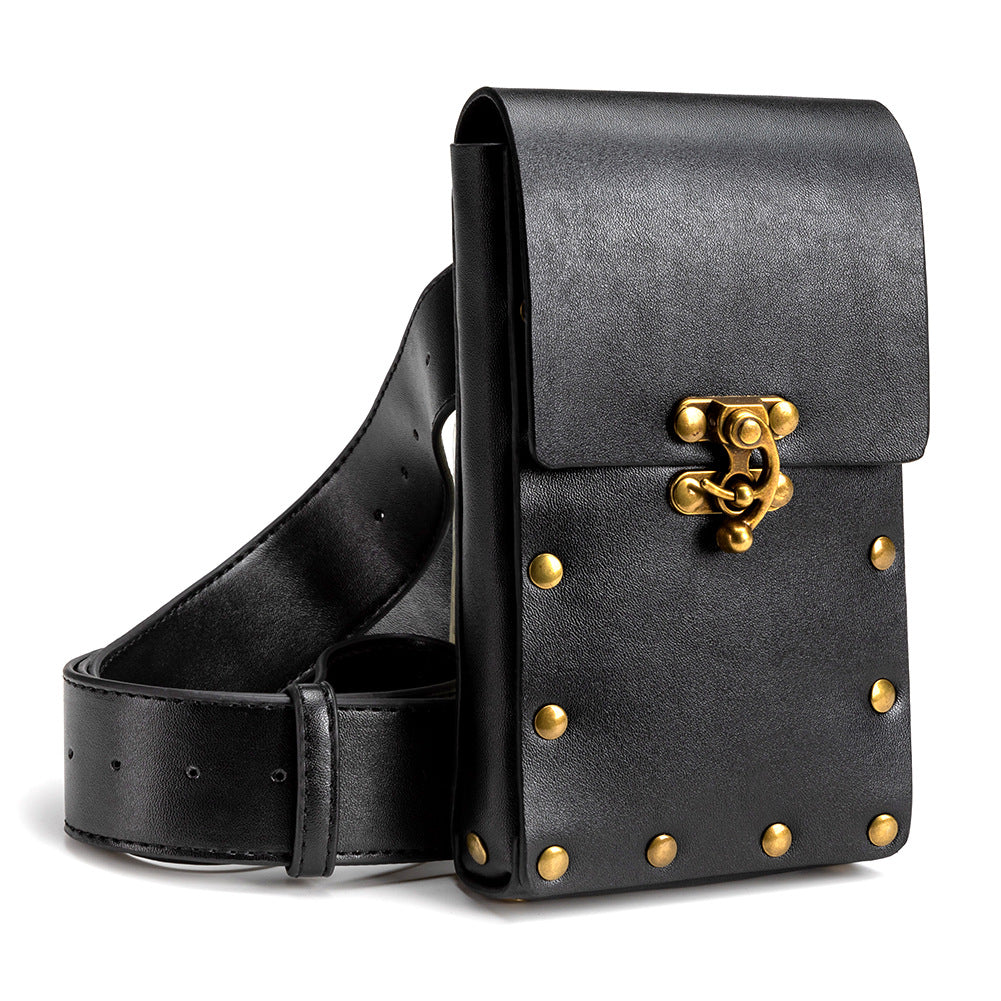 Studded Vintage Faux Leather Belt Bag - Black