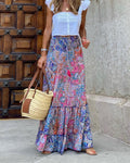 Watercolor Paisley Ruffle Tiered Maxi Skirt - Decor