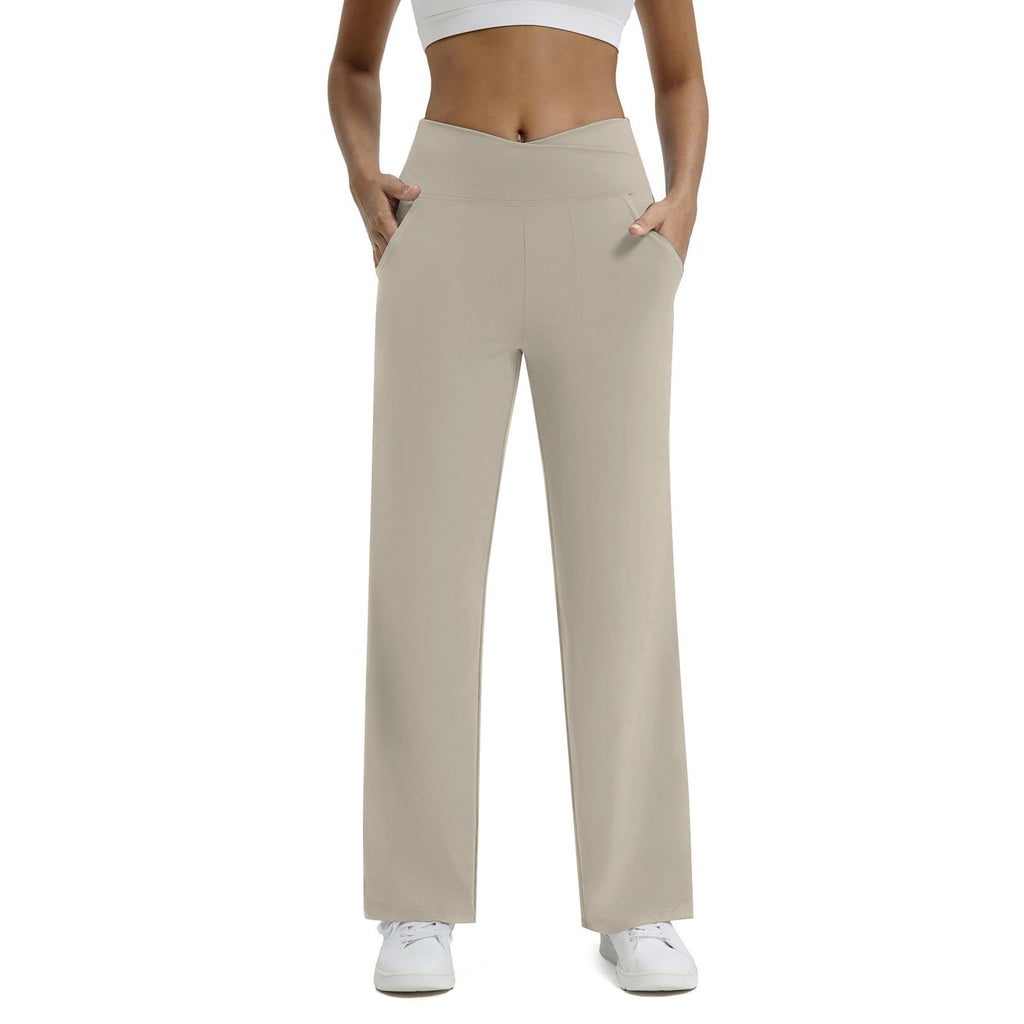 Crossover High Waist Wide Leg Yoga Pants With Pockets