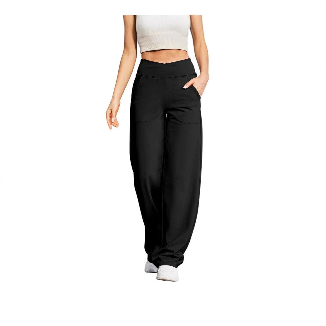 Crossover High Waist Wide Leg Yoga Pants With Pockets