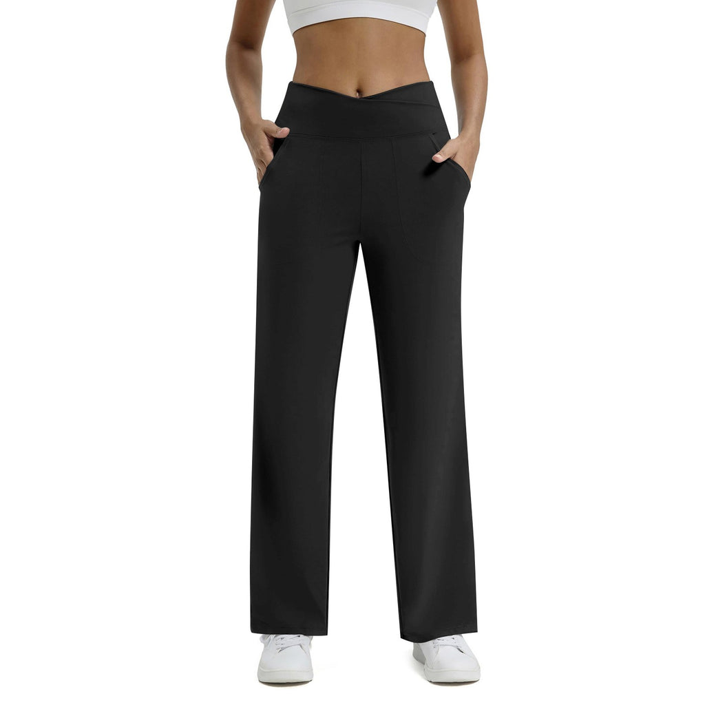 Crossover High Waist Wide Leg Yoga Pants With Pockets