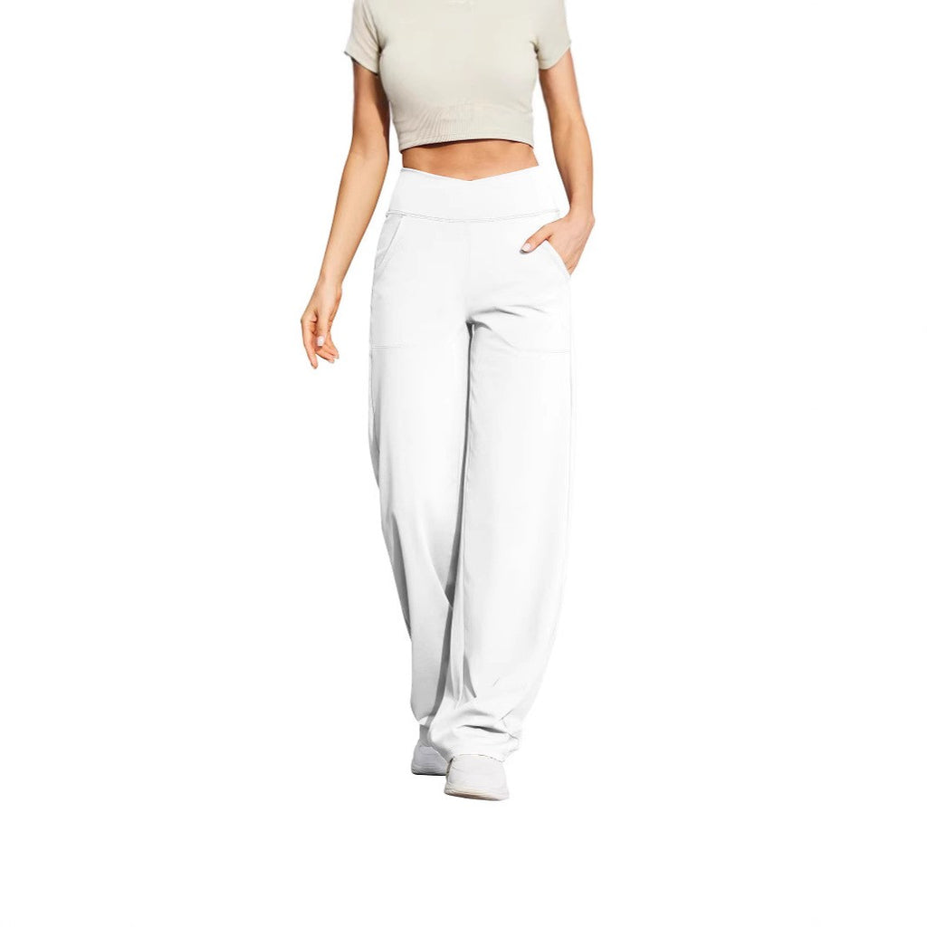 Crossover High Waist Wide Leg Yoga Pants With Pockets