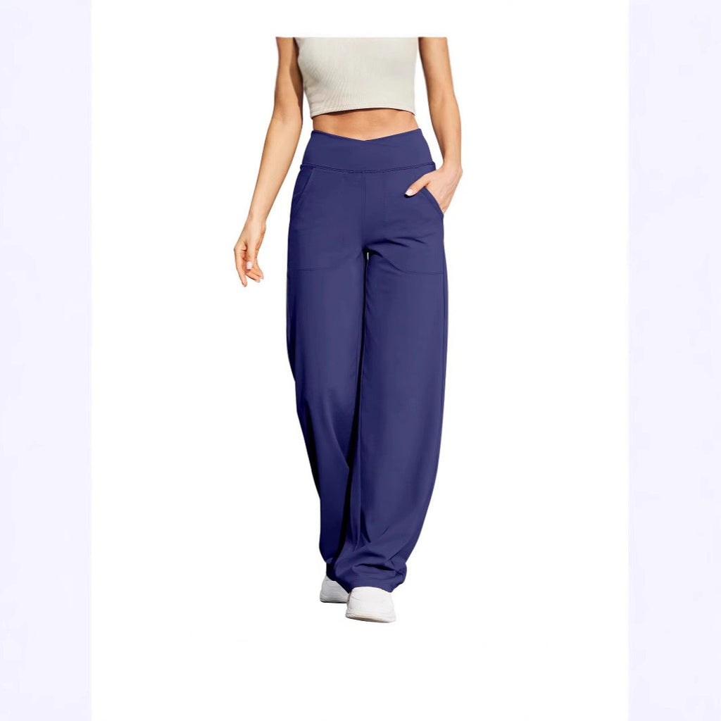 Crossover High Waist Wide Leg Yoga Pants With Pockets