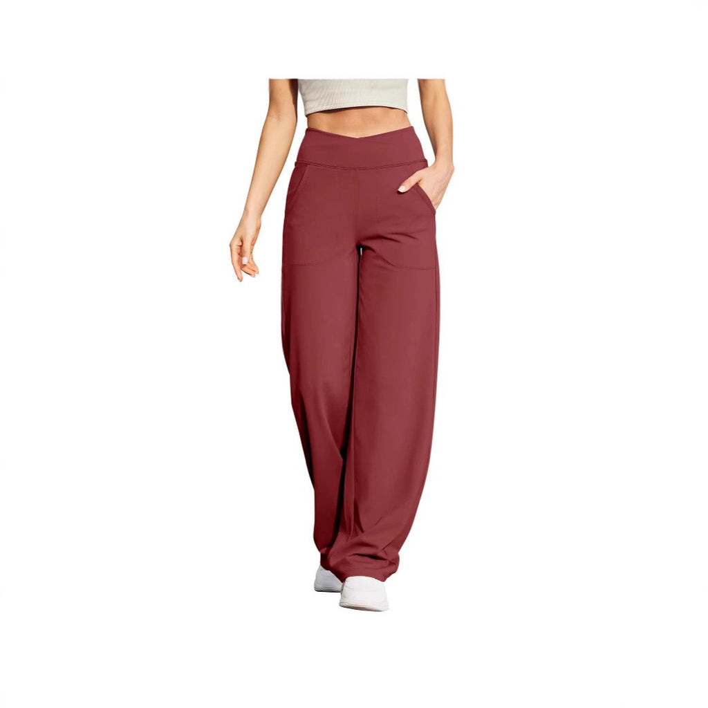Crossover High Waist Wide Leg Yoga Pants With Pockets