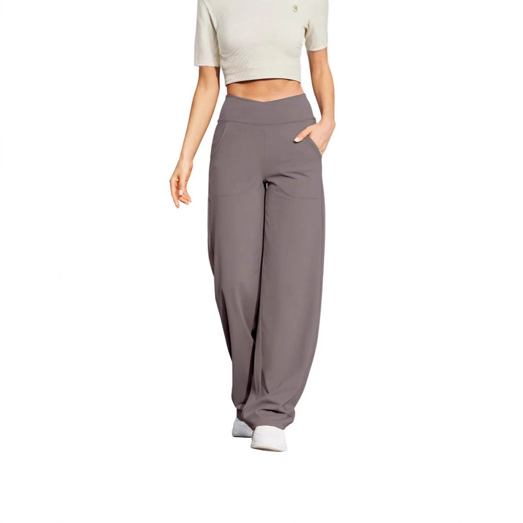 Crossover High Waist Wide Leg Yoga Pants With Pockets
