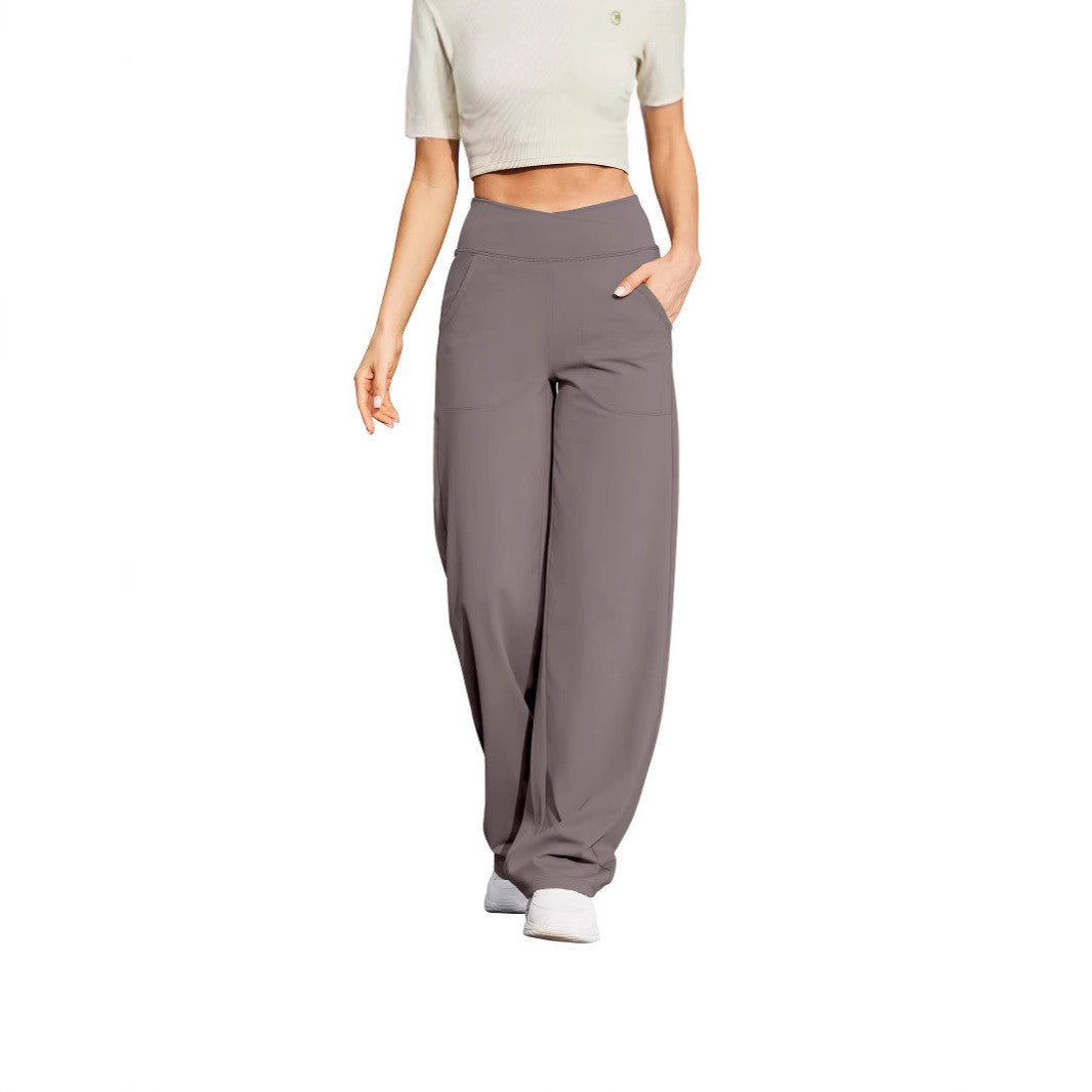 Crossover High Waist Wide Leg Yoga Pants With Pockets