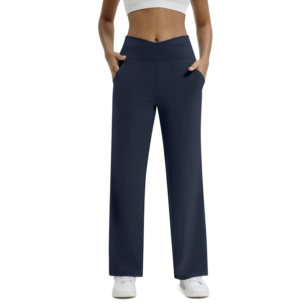 Crossover High Waist Wide Leg Yoga Pants With Pockets