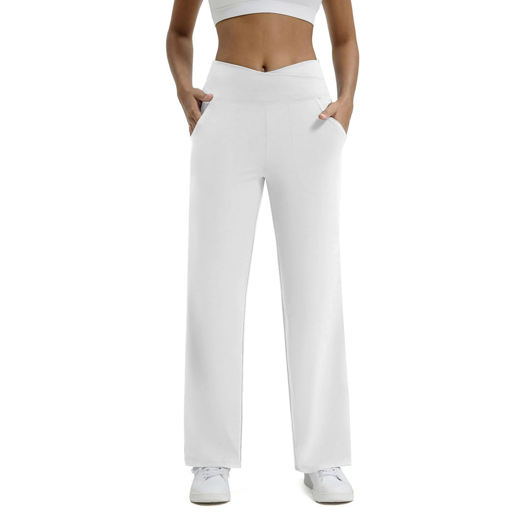 Crossover High Waist Wide Leg Yoga Pants With Pockets