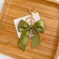 Coquette Satin Ribbon Bow Charm Keychain - Green