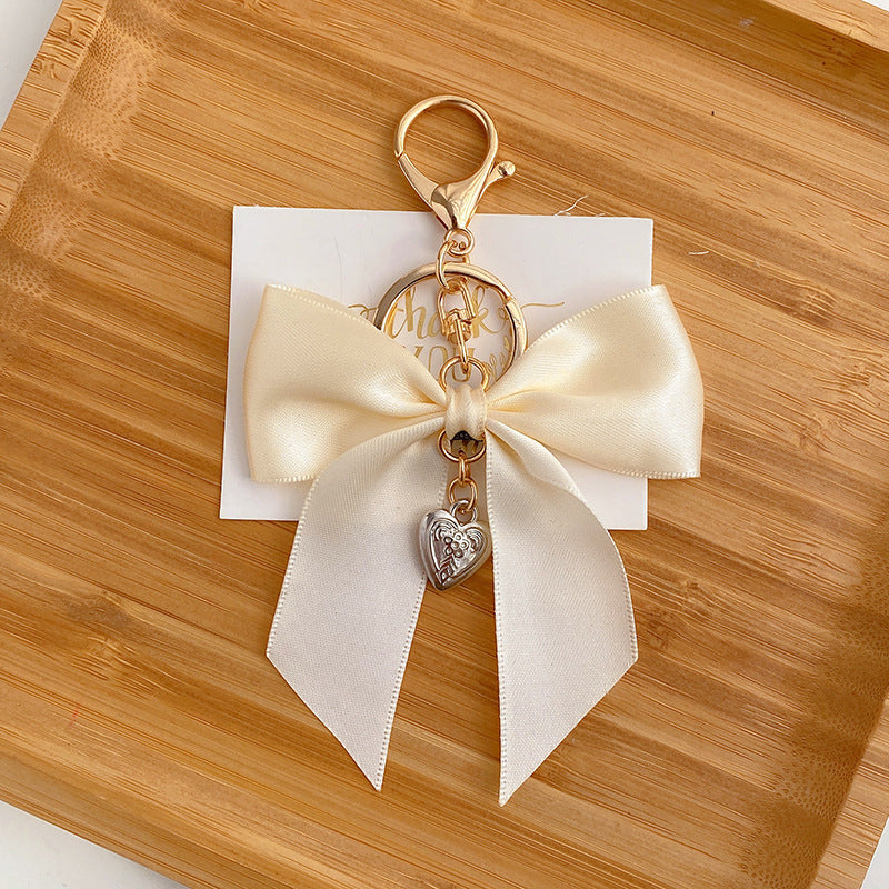 Coquette Satin Ribbon Bow Charm Keychain - Off_White