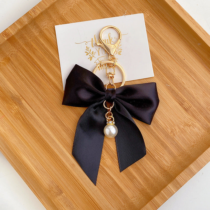 Coquette Satin Ribbon Bow Charm Keychain - P_Black
