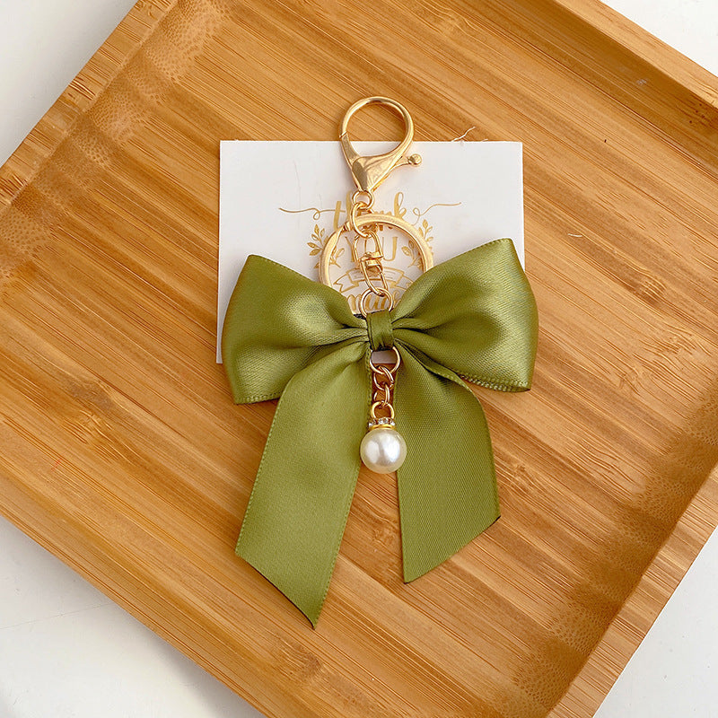 Coquette Satin Ribbon Bow Charm Keychain - P_Green