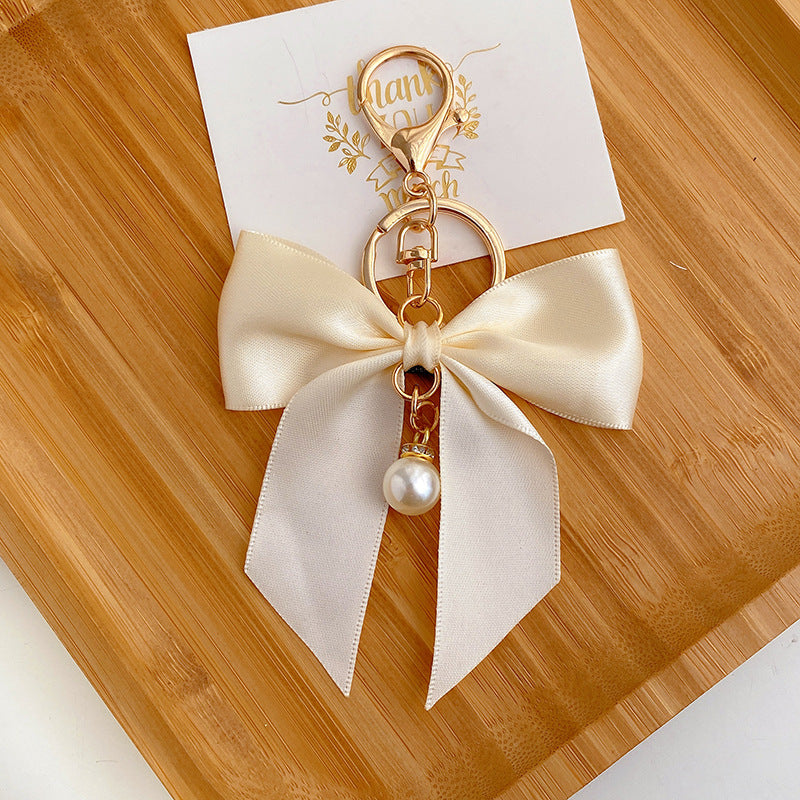 Coquette Satin Ribbon Bow Charm Keychain - P_OffWhite