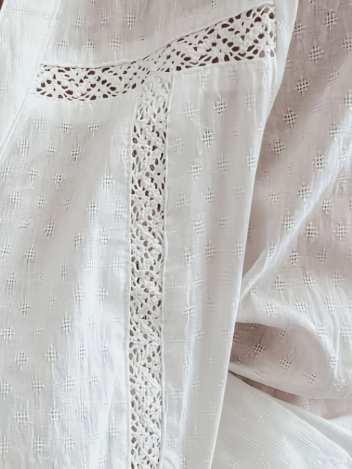 Crochet Lace Trim Band Collar Shirt - view 1