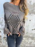 Open Pointelle Knit Slouchy Sweater - grey
