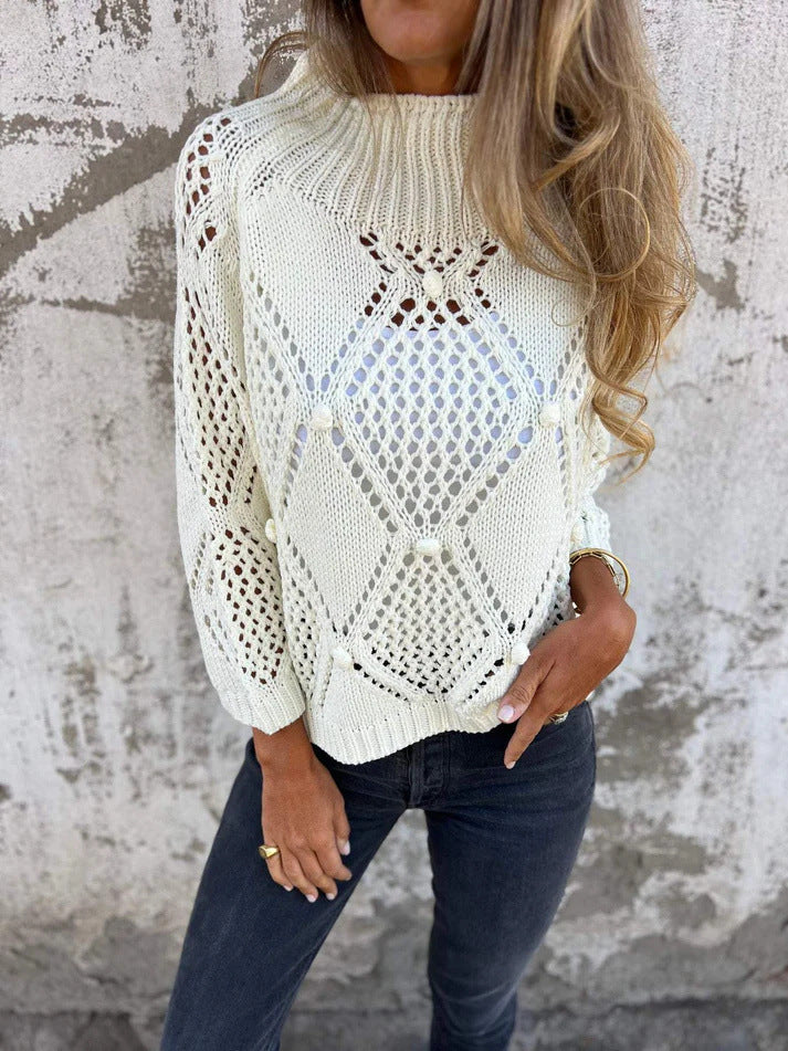 Open Pointelle Knit Slouchy Sweater - white - 1