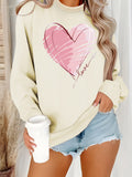 Brushstroke Heart Print Crewneck Sweatshirt - Apricot