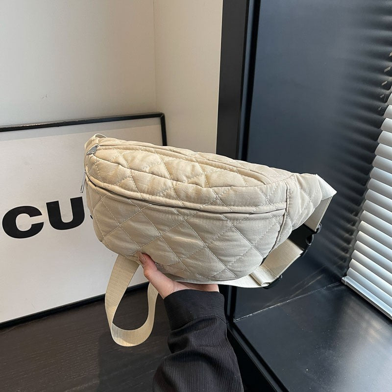 Quilted Puffer Sling Belt Bag - Cream