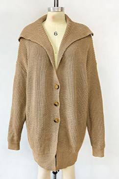 Oversized Shawl Collar Button Longline Cardigan - LT-Taupe - 1